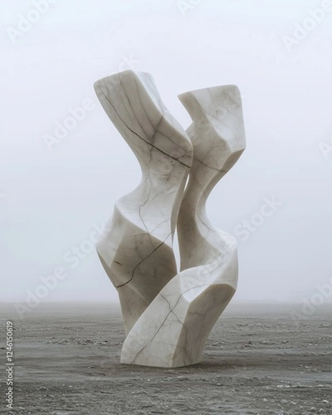Obraz Abstract marble sculpture on foggy deserted landscape 
