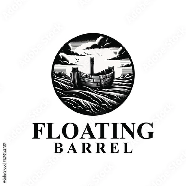 Fototapeta Sail on ocean with barrel logo design