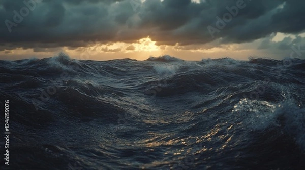 Obraz North Sea coast in a storm with dark waves and a dramatic sky