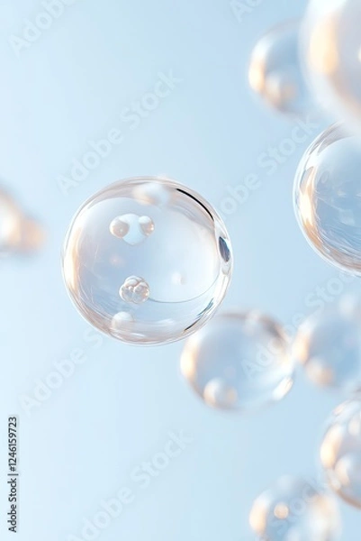 Fototapeta clean minimalistic rendering of vaccine molecules dispersing in digital fluid softly lit with neutral hues and ample