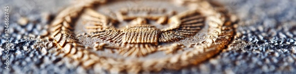 Fototapeta Close-up of Embossed Eagle Emblem with Wreath