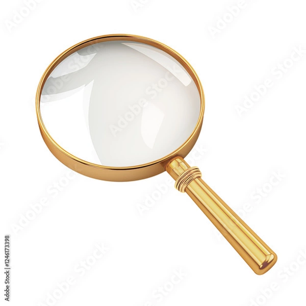 Fototapeta Golden Magnifying Glass with Precise Optics and Reflective Surface. isolated on transparent background.