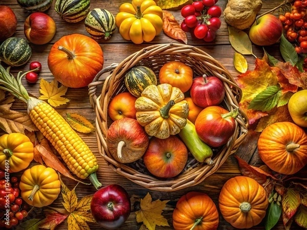 Obraz A bounty of autumn produce, artistically arranged in a basket.