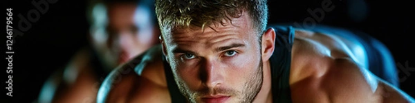 Obraz Close-up Portrait of a Sweaty Muscular Man