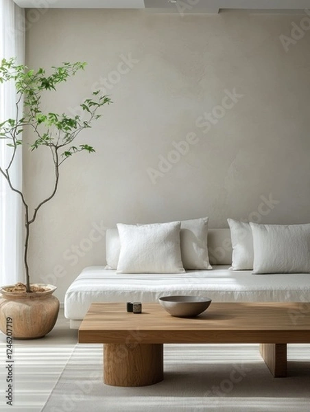 Fototapeta Minimalist interior with natural elements.