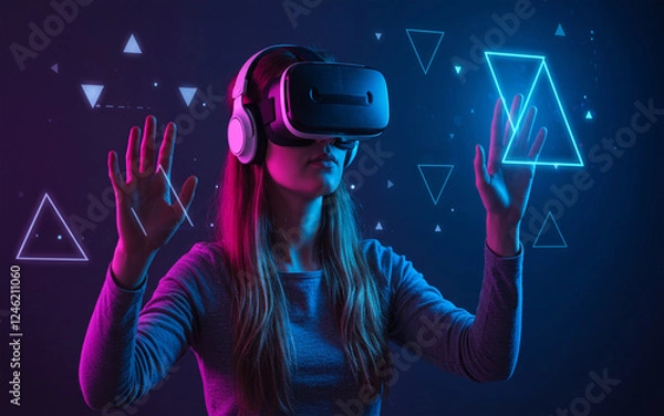 Fototapeta Futuristic Virtual Reality Experience – Immersive VR Technology

