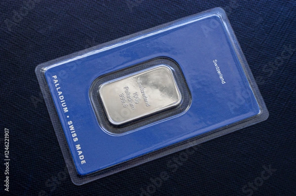 Fototapeta Bar of palladium weighing 100 grams in blister package produced by the Switzerland.