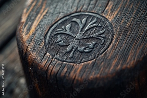Obraz Intricate Carved Design on Dark Aged Wood