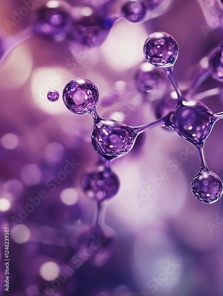 Obraz Photo of liquid molecules in purple shades, abstract composition