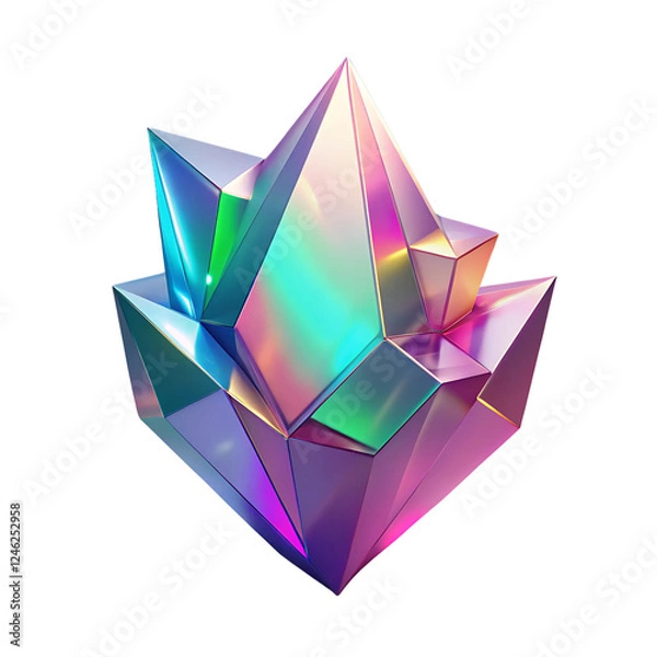 Fototapeta Multicolored 3D render crystal isolated on a transparent background.