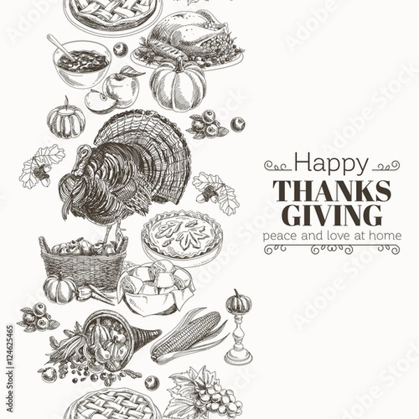 Obraz Vector hand drawn thanksgiving Illustration. 