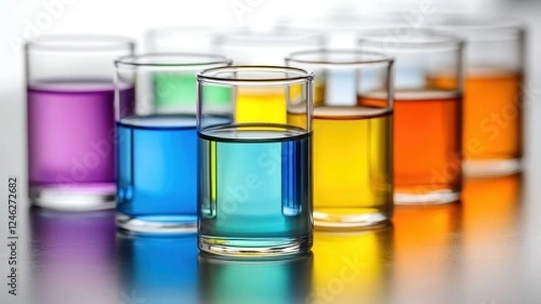 Fototapeta Professional chemists performing chemical tests with colorful solutions in laboratory environment