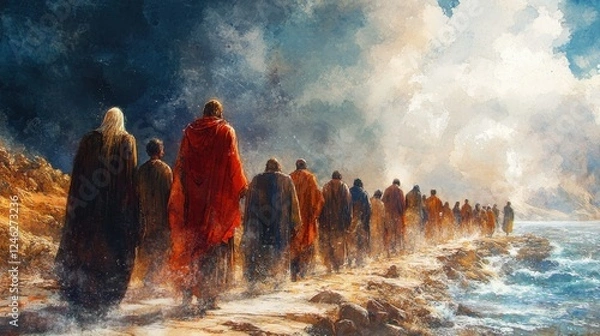 Obraz moses and the exodus from egypt digital watercolor illustration