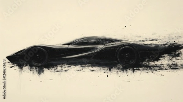 Fototapeta Tang Bohuinspired minimalist painting of modern car subtle grayblack regret lines on Xuan paper with ample white space creating soft blurred edges that evoke Chinese elegance and restraint