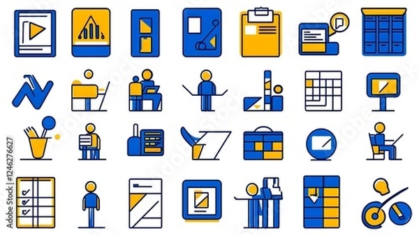 Fototapeta Minimalist line art icon visuals showcasing the concepts of professional presentations idea sharing and effective teamwork in a clean and modern design  Suitable for business corporate