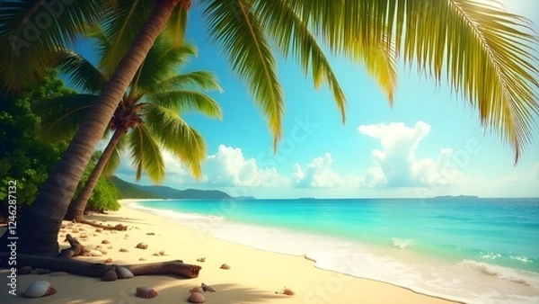Fototapeta "Relaxing Caribbean Paradise: Beautiful Beaches, Palm Trees, and Ocean Bliss"







