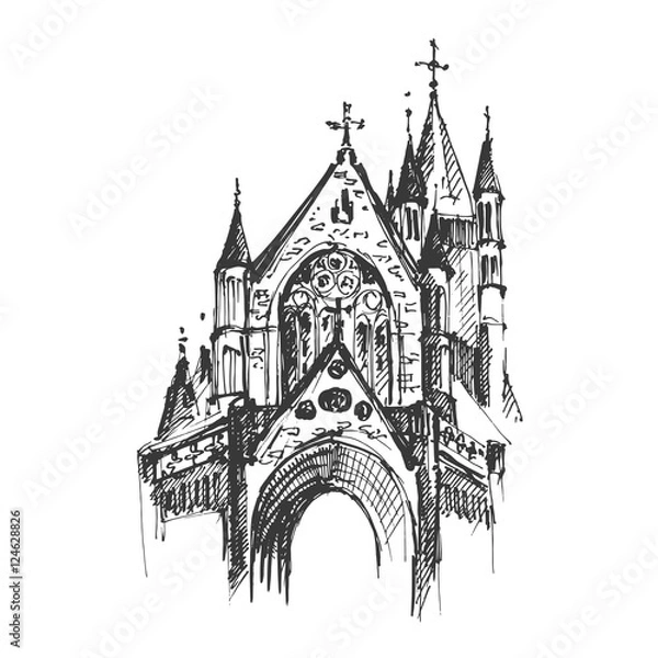 Obraz Gothic architecture. Hand drawn gothic cathedral. Vector illustration.