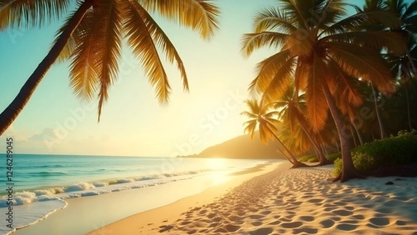 Fototapeta "Tropical Paradise: Serene Beaches, Swaying Palms, and Ocean Bliss"










