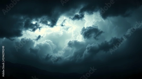 Fototapeta Intense dramatic weather scene with a realistic transparent cutout, grungy gradient texture and vignette overlay for depth