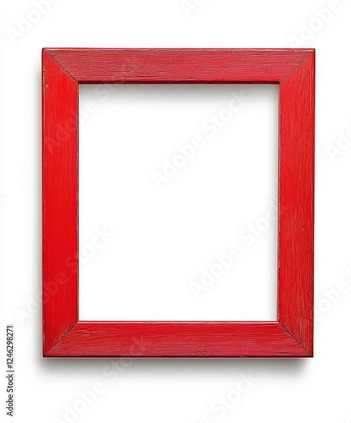 Fototapeta Red wooden square frame isolated on white