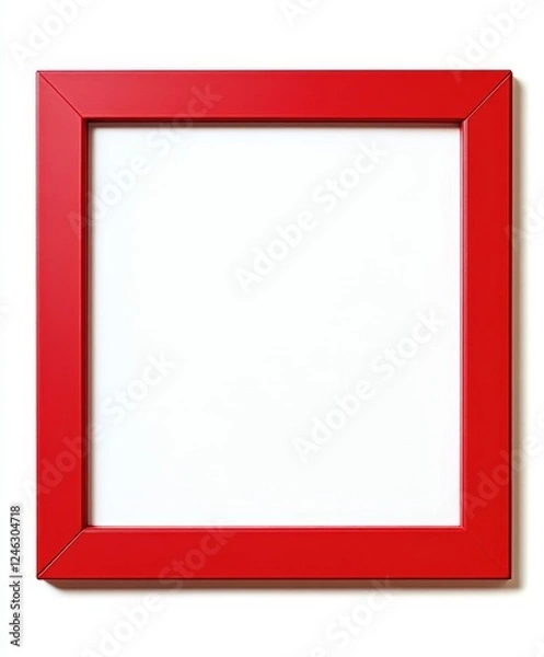Fototapeta Red square frame mockup, isolated, white background, design