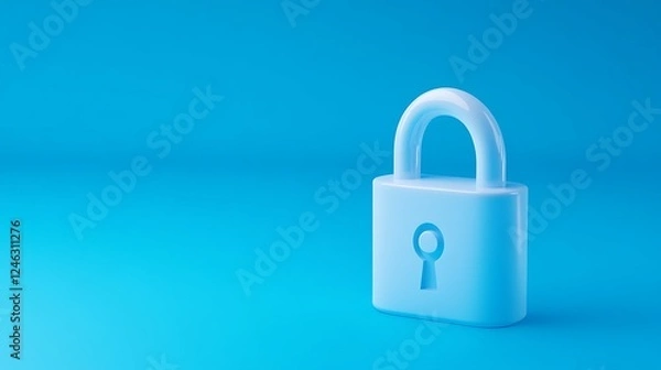 Fototapeta Minimalist Blue Lock Icon on Bright Blue Background Representing Security and Protection Concepts in Digital Age
