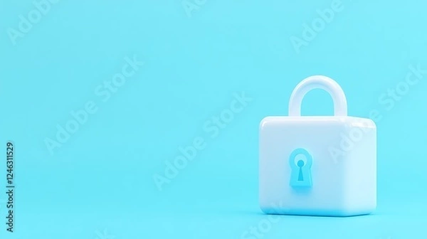 Fototapeta Minimalist White Lock Icon on a Blue Background Representing Security and Protection Concepts in Digital Space