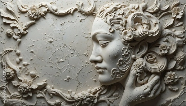 Fototapeta A beautifully textured bas-relief sculpture carved on a grand surface, showcasing depth and artistic excellence