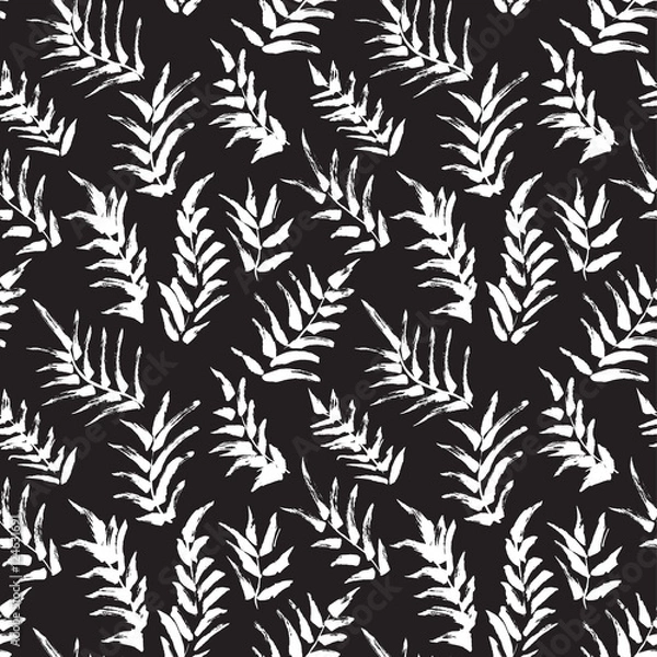 Obraz Ink seamless pattern with palm leaves in black and white colors.