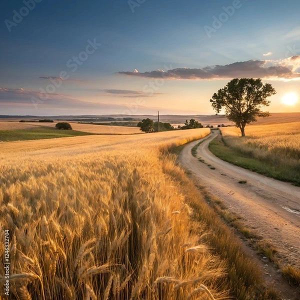Fototapeta Kansas Wheat Fields at Sunset