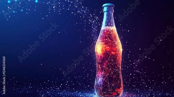 Fototapeta Glass bottle of fizzy drink with polygonal effect.