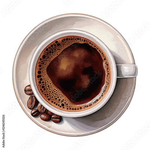 Obraz 真上から見たコーヒーの水彩風イラスト　生成AI