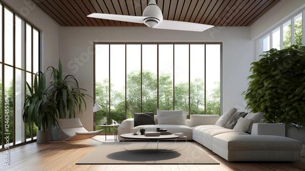 Fototapeta A_modern_ceiling_fan_spinning_in_a_sleek_well-lit