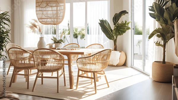 Fototapeta An_airy_tropical_dining_room_with_bamboo_chairs