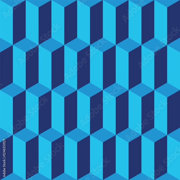 Obraz Seamless 3D vector pattern. Isometric perspective repetetive geometric pattern. Abstract prisms blue
