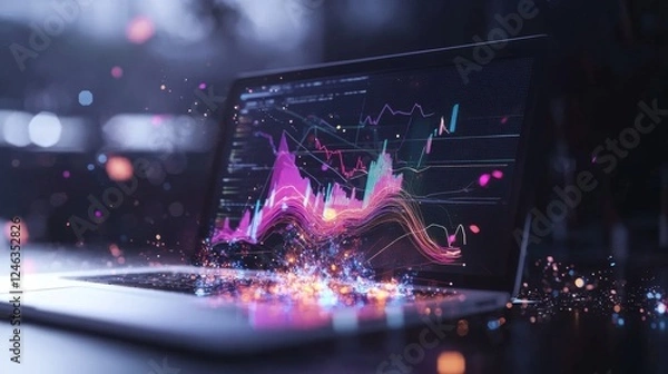 Fototapeta Dynamic data visuals for business info graphics, animated charts, and data-driven insights for a business meeting mock-up. Explore the world of trading, stock exchanges, and crypto
