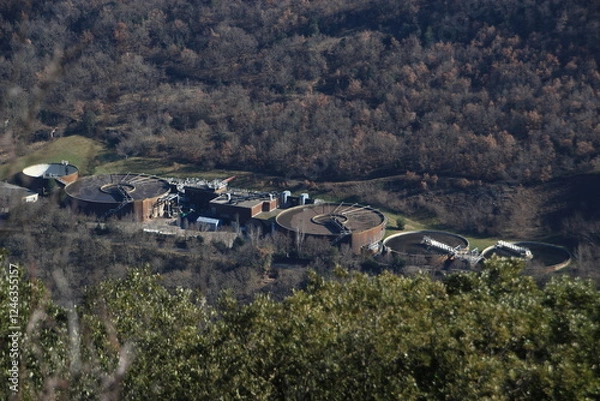 Fototapeta Station d'épuration traitement de l'eau vue de haut