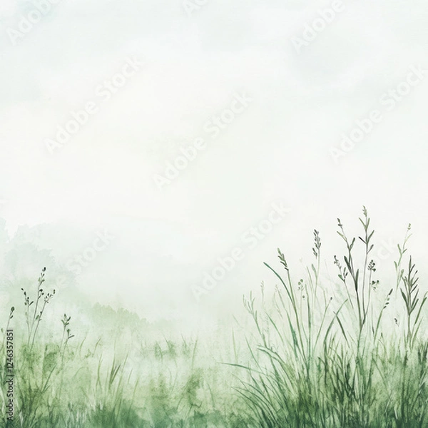 Obraz Realistic boho illustration shows calming green grass field