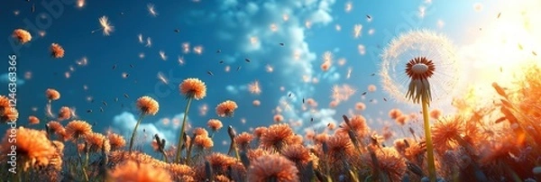 Fototapeta Dandelion Wishes: A Serene Field of Dreams