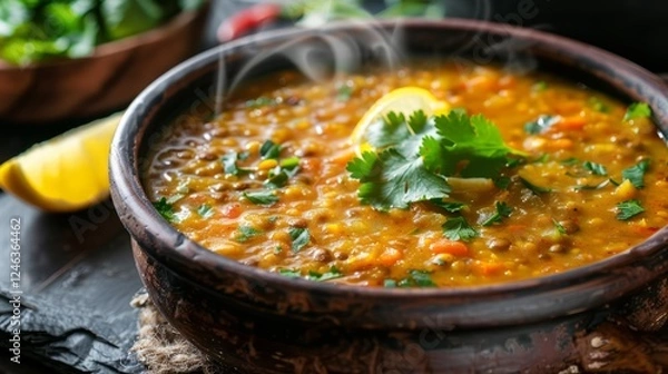 Obraz Delicious Lentil Soup with Fresh Cilantro Garnish