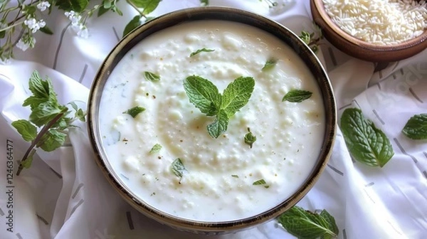 Obraz Refreshing Laban Yogurt Drink with Fresh Garnish