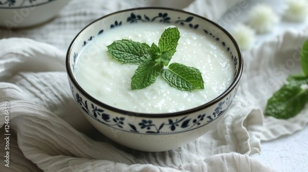 Obraz Refreshing Laban Yogurt Drink with Fresh Garnish