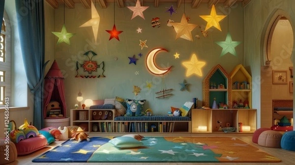 Obraz Colorful Ramadan-Themed Child's Room with Star Decorations