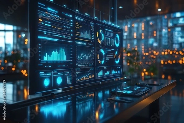 Fototapeta Futuristic Data Visualization on a Large Monitor