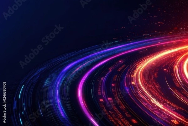 Fototapeta A vibrant display of colorful light trails against a dark background, creating a dynamic and futuristic visual effect.