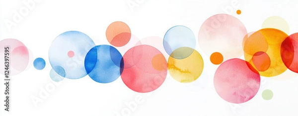 Fototapeta Colorful overlapping circles create harmonious abstract watercolor design