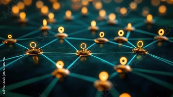 Obraz Interconnected network nodes glowing.