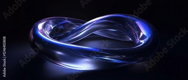 Obraz A glossy, blue and purple Mobius strip rendered in 3D against a dark background, Displays a complex space-like texture.