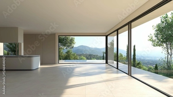 Fototapeta Modern Open Concept Living Room with Scenic Mountain View