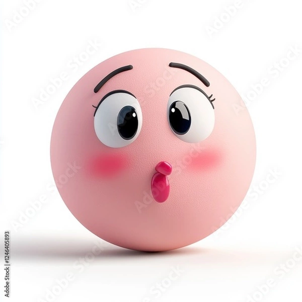 Fototapeta Cute Animated Pink Sphere with Big Eyes and Shiny Blush Expression